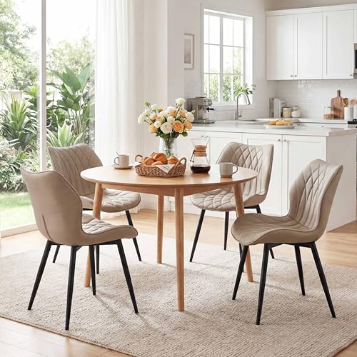 Kidol & Shellder Dining Chairs Set of 2, PU Leather Upholstered Kitchen Chairs with Back Armless, Mid Century Modern Side Chair for Dining Room, Living Room, Lounge, Restaurant, Khaki - color: New Khaki