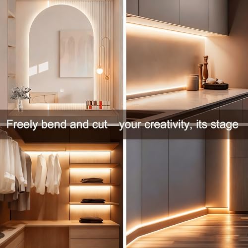 ZSLAIFU Battery Powered LED Strip Lights, 3.3FT COB LED Strip Light, Battery Operated LED Lights, Warm LED Strip Lights Battery Powered for Closet, Cabinet, Shelf, Kitchen, DIY Lighting - size: 3.3FT