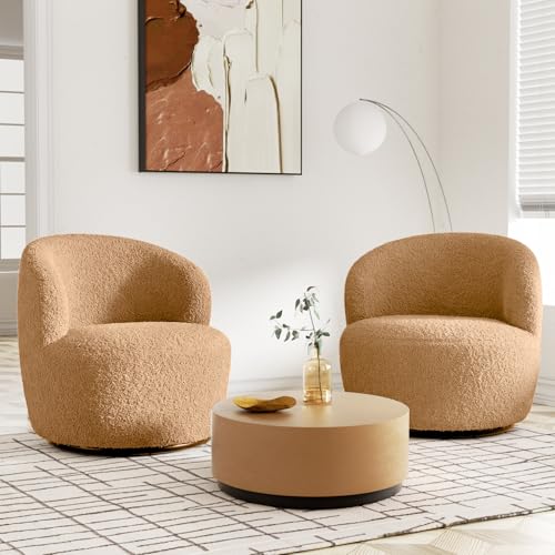 FiveWillowise Swivel Accent Chair Set of 2, 360° Small Round Barrel Chairs, Modern Cozy Sherpa Padded Armchair for Living Room, Bedroom, Waiting Room, Office, Sand - color: Sand, size: 2 PC