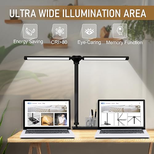 Dimmable LED Desk Lamp with USB Charging Port, 50 Lighting Modes Dual Swing Arm Architect Table Lamp Light Desk Lamp for Home Office Dorm Piano Nail - color: Black