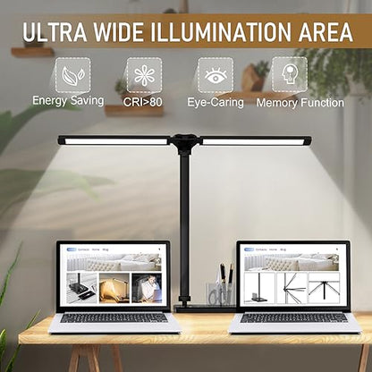 Dimmable LED Desk Lamp with USB Charging Port, 50 Lighting Modes Dual Swing Arm Architect Table Lamp Light Desk Lamp for Home Office Dorm Piano Nail - color: Black