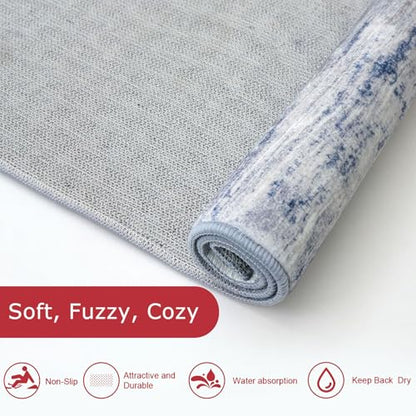 KOZYFLY Modern Abstract Washable Rug Runner 2.6x12 Hallway Rug Runner Non-Slip Soft Kitchen Runner Rugs, Grey-Blue Striped Carpet for Entryway Bathroom Laundry Room Foyer - color: Blue-grey, size: 2'8" x 12' (Runner)