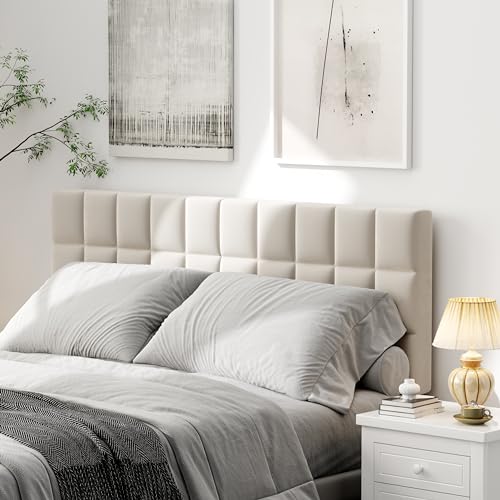 Velvet Upholstered Tufted King Size Headboard,Wood Head Board with Metal Legs, Adjustable Height from 42” to 56”, Bed Headboard in Modern Design,Backboard for Bed, Beige - color: Beige, size: King