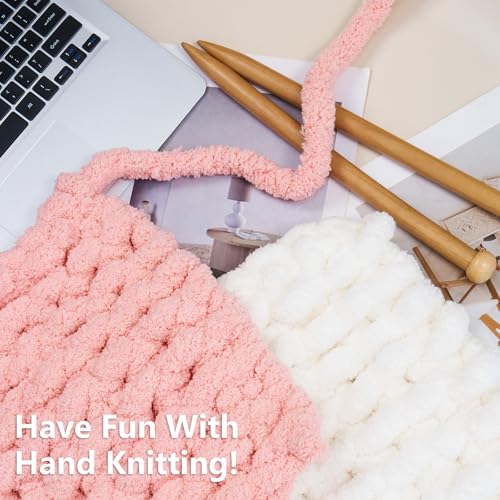 Cozyful Chunky Yarn for Hand Knitting - #10 Chunky Chenille Yarn, Jumbo Big Thick Chunky Yarns for Crocheting, Super Bulky Chunky Knit Blanket Yarns, 8 Skein (22yd, 8oz/Skein), Cream & Pink - color: Cream & Pink
