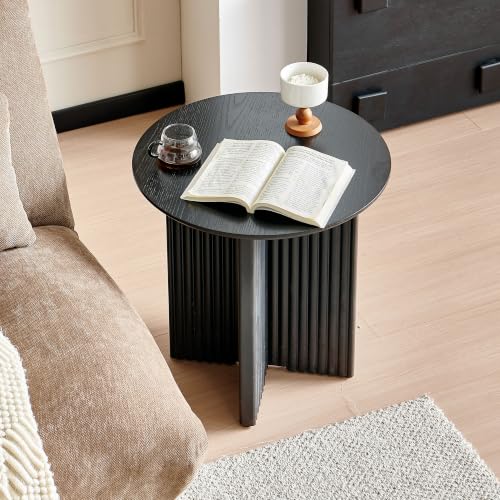 Round Fluted End Table, 19" Side Table, Modern Bedside Table, Modern Nightstand,Easy Assembly, for Small Spaces, Living Room, Bedroom, Black - color: Black, size: 19" Cross-leg Table