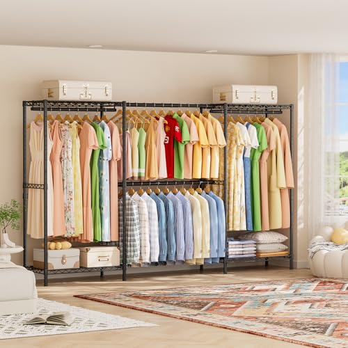SINGAYE Heavy Duty Portable Closet Metal Clothes Racks Wardrobe with Shelf | Armoire Garment Rack Coat Rack with Adjustable Shelves Organizer and Storage for Hanging Freestanding Clothes Clothing Black - color: Black