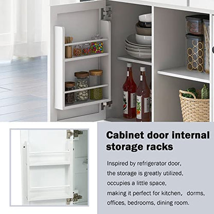 Kitchen Island, Rolling Kitchen Cart with Drop Leaf Top | Drop leaf countertop expands prep and serving space, folds down to save room in compact kitchens or dining areas - color: White + Mdf + Rubber Wood