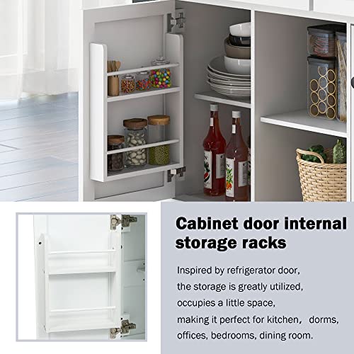 53'' Rolling Kitchen Island with Storage, Large Kitchen Cart On Wheels with Drop Leaf & Power Outlet & Drawers, Mobile Kitchen Table with 3 Drawers, for Dining Room (White) - color: White
