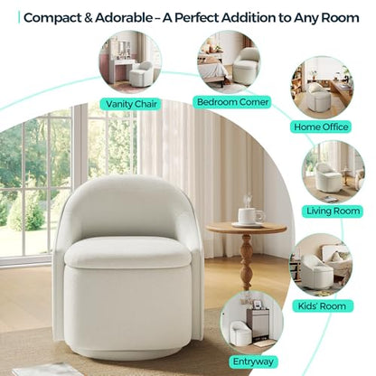LINSY Swivel Accent Chair with Storage Comfy Chenille Barrel Chairs, Small 360 Swivel Modern Armchair for Living Room Bedroom, Boucle Reading Chair for Study Room (Beige) - color: Beige