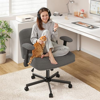 DurayLoly Criss Cross Chair with Wheels & Flip-up Arms | 360° Swivel,Plush Teddy Fabric Cross Legged Chair,Adjustable Heightfor Bedroom, Home Office, Apartment,Grey - color: Grey