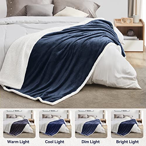 BEAUTEX Sherpa Fleece Twin Blankets Soft Fluffy Flannel Plush Cozy | Fuzzy Navy Cuddle Blanket for Couch, Bed, Sofa, Adults (60" x 80", Navy) - color: Navyblue, size: Twin-60"x80"