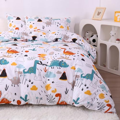 JSD Dinosaur Kids Duvet Cover Set Twin Size | 2 Piece Soft Printed Microfiber Duvet Cover with Pillow Sham Zipper Closure, Comforter Not Included, Oeko-Tex Certified - color: Dinosaur, size: Twin