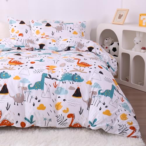 JSD Dinosaur Kids Duvet Cover Set Full Size | 3 Piece Soft Printed Microfiber Duvet Cover with Pillow Shams Zipper Closure, Comforter Not Included, Oeko-Tex Certified - color: Dinosaur, size: Full