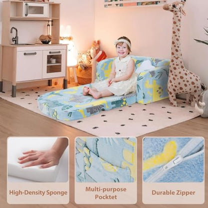 Extra Wide Kids Couch, 2-in-1 Soft Toddler Couch with Blanket, Glow in The Dark, Comfy Toddler Chair with Cloud Pillow, Convertible Sofa, Dinosaur - color: Dinosaur