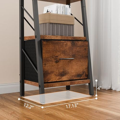 Shintenchi 5 Tier Ladder Bookshelf with Drawer, Tall Modern Corner Bookshelves, Narrow Book Shelf with Storage for CDs/Books/Movies, Bookcase for Room/Home/Office, Rustic Brown - size: 16.7'' W x 12'' D x 55.8'' H-1 Drawer