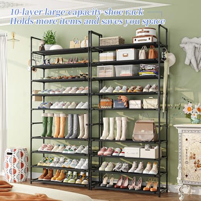 Simple Trending Tall Shoe Rack Storage Holds 40 Pairs, 10 Tier Shoe Organizer Shelf Large Capacity for Entryway Closet, Black | Storage Holds 40 Pairs, Large Capacity, For Entryway Closet - size: 10 Tiers Wide, Black