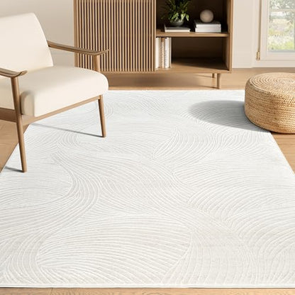 Abani Cream Area Rug – 9' x 12' – Vera Collection – Wave Texture Pattern – Non-Shedding, Easy to Clean – Durable for Living Room, Bedroom, or Office, Pet & Child Friendly - size: 9' x 12' (Rectangular)
