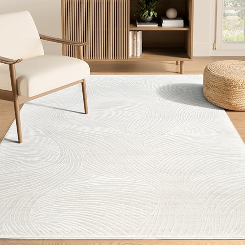 Abani Cream Area Rug – 9' x 12' – Vera Collection – Wave Texture Pattern – Non-Shedding, Easy to Clean – Durable for Living Room, Bedroom, or Office, Pet & Child Friendly - size: 9' x 12' (Rectangular)