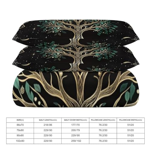 Boho Mandala - Sun, Moon, and Big Tree 3 Piece Reversible Bedding Set 79"x90",Double Sided Brushed Microfiber Duvet Cover Set with 2 Pillowcases Soft Breathable Comforter Cover for Home - color: Boho Mandala - Sun, Moon, and Big Tree, size: 79"x90"