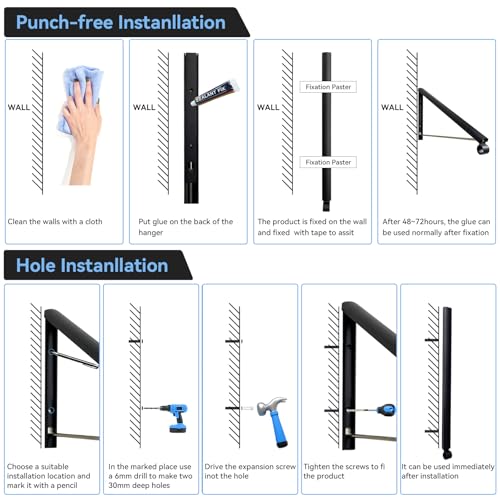 Drying Rack Wall Mount, Retractable Laundry Hanging Rack Wall Mount, Folding Wall Mounted Clothes Hanger for Laundry Room Organization and Storage, Aluminium Black Dryer Rack 1pcs