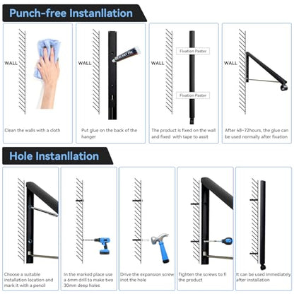 Drying Rack Wall Mount, Retractable Laundry Hanging Rack Wall Mount, Folding Wall Mounted Clothes Hanger for Laundry Room Organization and Storage, Aluminium Black Dryer Rack 1pcs