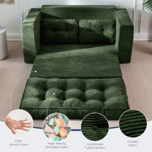MAXYOYO Folding Sofa Bed, Convertible Sleeper Loveseat with Pillows | 2-Person Fold-Out Loveseat, Convertible Sleeper Bed with Supportive Pillows for Relaxing or Guests, Dark Green - color: Dark Green