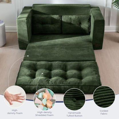 MAXYOYO Folding Sofa Bed, Convertible Sleeper Loveseat with Pillows | 2-Person Fold-Out Loveseat, Convertible Sleeper Bed with Supportive Pillows for Relaxing or Guests, Dark Green - color: Dark Green