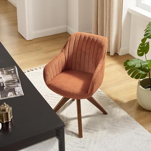 Swivel Desk Chair for Home Office, Fabric, Caramel | No Wheels, Oka Wood Legs, Mid Century Modern, Upholstered, 360° Swivel, Accent Chair, Living Room, Bedroom - color: Caramel, size: Fabric