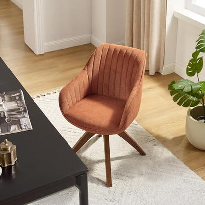 Swivel Desk Chair for Home Office, Fabric, Caramel | No Wheels, Oka Wood Legs, Mid Century Modern, Upholstered, 360° Swivel, Accent Chair, Living Room, Bedroom - color: Caramel, size: Fabric
