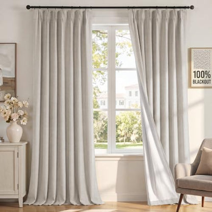 H.VERSAILTEX Pinch Pleated Full Blackout Curtains Diamond Textured Room Darkening Window Curtains 102 inch for Living Room Bedroom Black Out Pinch Pleat Drapes with Hooks 2 Panel, Natural - color: Natural, size: 40"W x 102"L (Pack of 2)