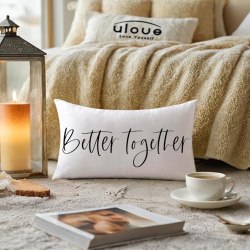ULOVE LOVE YOURSELF Better Together Lumbar Throw Pillow Cover Romantic Couple Reversible Decorative Pillowcase12''x20'' Double-Sided Print Cushion Cover for Bed/Sofa (White) - color: White