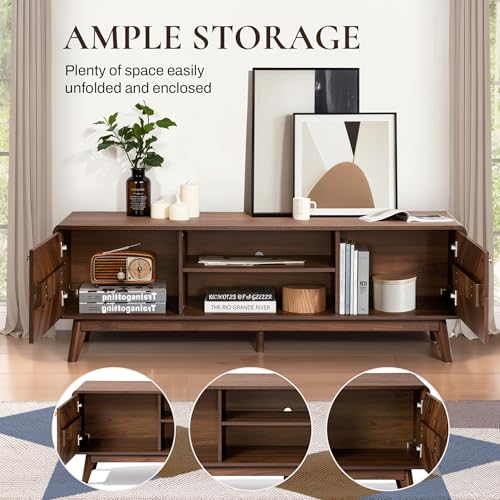 LuxenHome 63" Mid Century Modern TV Stand for Living Room for TVs up to 65" | Entertainment Center with Storage, Wood TV Console with Tapered Legs, Television Stands