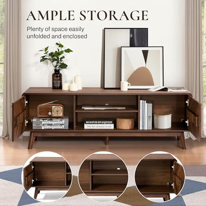 LuxenHome 63" Mid Century Modern TV Stand for Living Room for TVs up to 65" | Entertainment Center with Storage, Wood TV Console with Tapered Legs, Television Stands
