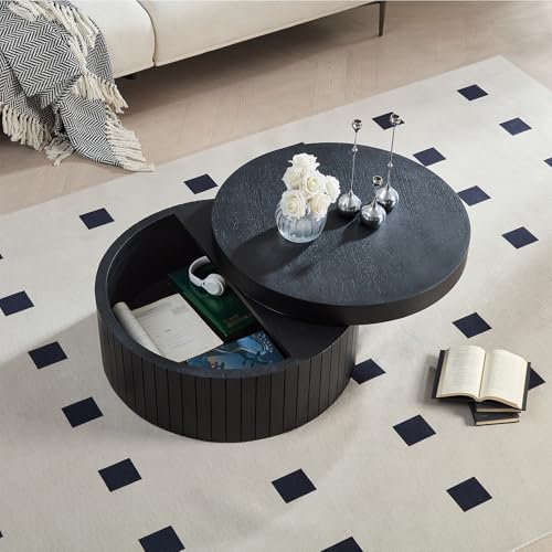 Round Coffee Table with Storage for Living Room Modern Minimalist Accent Tea Side Table Requires No Assembly Black Walnut - color: 31.49“ Round-black