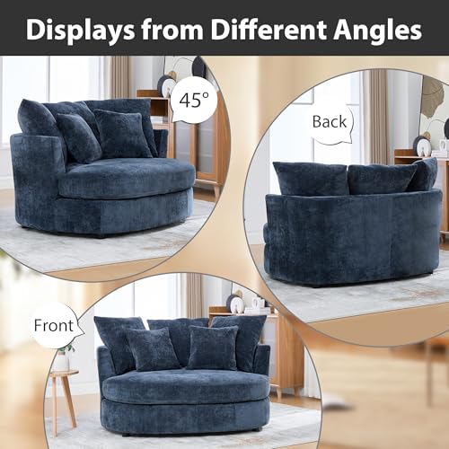 Chifee & Vingol 55" W Oversized Accent Barrel Chair Large Round Chair Extra Large Armchair with 5 Pillows for Living Room,Bedroom,Home Theater,Chenille,Navy - color: 55"- Navy
