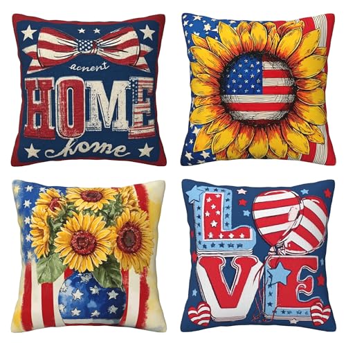 4th of July Throw Pillow Covers Set of 4 Decorative Soft Double Sided Print Pillow Case Farmhouse Home Decor for Living Room Sofa Couch 18x18 - color: 4th of July