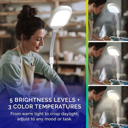 Verilux SmartLight Full Spectrum LED Modern Floor Lamp with Adjustable Brightness, Flexible Gooseneck and Easy Controls - Reduces Eye Strain and Fatigue - Ideal for Reading, Artists, Craft (White) - color: White