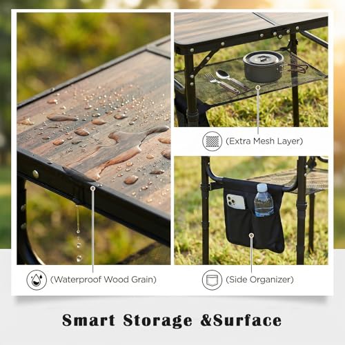 Small Folding Camping Table, 2ft Portable Picnic Table Aluminum 24" x 16" Folding Table, 3 Adjustable Heights Portable Lightweight Table Dining Table for RV, Picnic, Beach (Wood Grain) - color: Wood Grain