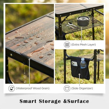 Small Folding Camping Table, 2ft Portable Picnic Table Aluminum 24" x 16" Folding Table, 3 Adjustable Heights Portable Lightweight Table Dining Table for RV, Picnic, Beach (Wood Grain) - color: Wood Grain