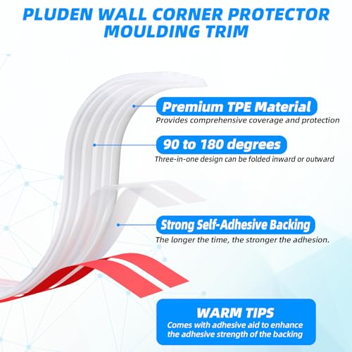 40FT Flexible Wall Corner Protector Moulding Trim, Peel and Stick Inside & Outside Wall Corner Guards Edge Protector,Self Adhesive Molding Trim Strip for Edge Ceiling - color: Transparent, size: 1.6in x 40ft