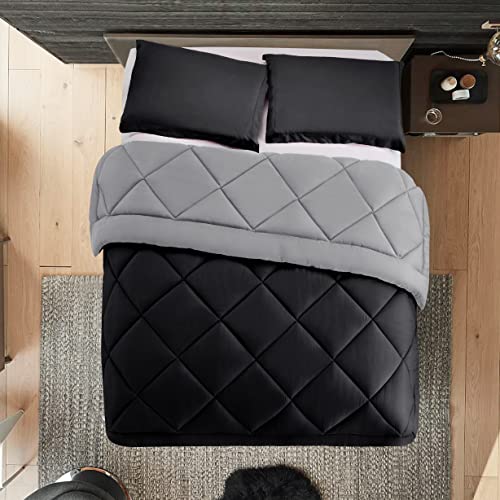 Elegant Comfort Reversible 3-Piece Comforter Set All Season, Ultra Soft, Down Alternative Comforter, Twin, Black/Gray - color: Black/Gray, size: Twin/Twin XL