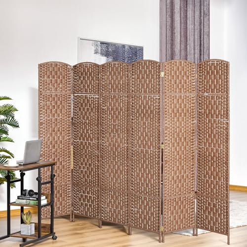 Folding Room Divider, 6Ft Tall Privacy Screen, Hand-Woven Wicker Style Freestanding Wall Partition for Home Office Bedroom, No Assembly Required - color: Natural, size: 6 Panel