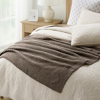 EVERGRACEHOME Chunky Chenille Knit Throw Blanket, 50 x 60, Mocha Brown | Sculpted Moss Stitch, Chic Modern Farmhouse, All-Season Warmth, OEKO-TEX® Certified, Elegant Blanket for Couch, Bed, Sofa - color: Mocha Brown, size: 50" X 60"