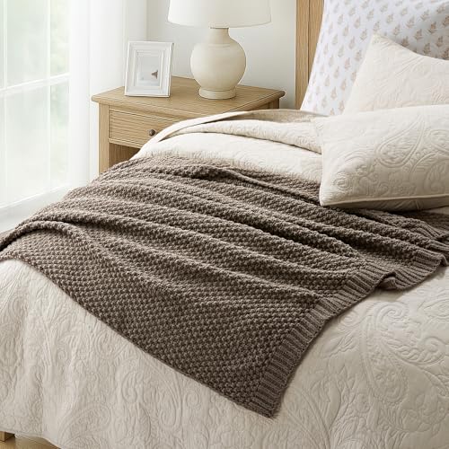 EVERGRACEHOME Chunky Chenille Knit Throw Blanket, 60 x 80, Mocha Brown | Sculpted Moss Stitch, Chic Modern Farmhouse, All-Season Warmth, OEKO-TEX® Certified, Elegant Blanket for Couch, Bed, Sofa - color: Mocha Brown, size: 60" X 80"