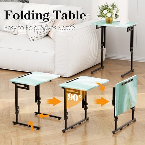 Adjustable Folding TV Tray, C-Shaped Foldable Table, No assembly(Sea Blue) | Heavy-duty steel frame, Height adjustable, Folds flat for storage, For Couch, Small Space, Living room - color: Sea Blue+black