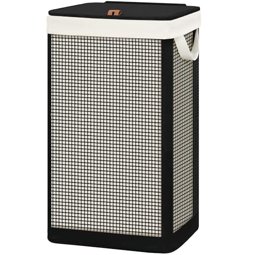 STO STO Laundry Hamper with Lid, 90L Large 1 Section Laundry Sorter, Laundry Basket with Removable Washable Canvas Liner Bag, Breathable Clothes Hamper for Bedroom Bathroom Laundry Room Closet Dorm - size: 1-Section