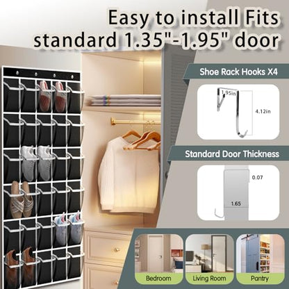 Kotkn Over the Door Shoe Organizer with 30 Breathable Mesh Pockets (2PC-Black) - color: 2PC-Black
