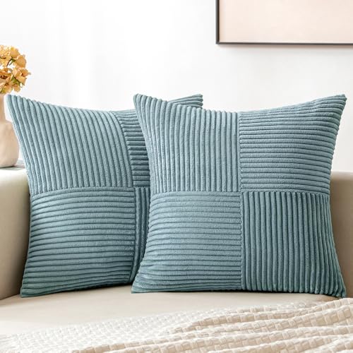 MIULEE Slate Blue Decorative Throw Pillow Covers for Couch 16x16 Inch | 2 Pack, Boho Farmhouse Pillow Covers, Soft Cross Corduroy Patchwork Textured Cushion Cases For Bed Sofa - color: Slate Blue, size: 16" x 16" (Pack of 2)