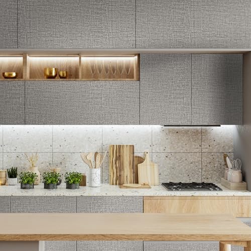 WADILE Grasscloth Peel and Stick Wallpaper 15.7in x 78.7in, Textured Contact Paper for Cabinets, Faux Linen Wall Paper Pull and Stick, Fabric Vinyl Wallpaper Self Adhesive Light Gray | Textured contact paper, Faux linen, Vinyl material, Cabinets, Self adh