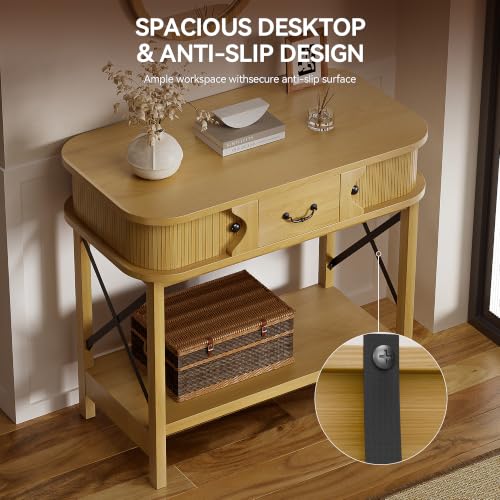 39'' Narrow Console Table, 2-Tier Entryway Sofa Table,Natural Wood | Narrow Entry Table with Drawer & Cabinets; Sturdy X-Frame, Slim Wood for Entryway, Hallway, Living Room & Behind Couch - color: Burywood